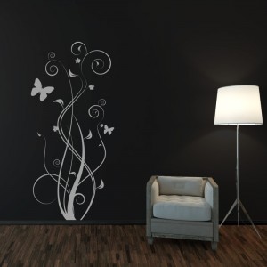 Abstract nature, floral, leafs, butterflies  - Living Room Vinyl Wall Art