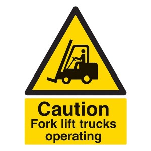 Caution Fork Lift Trucks Operating - Portrait