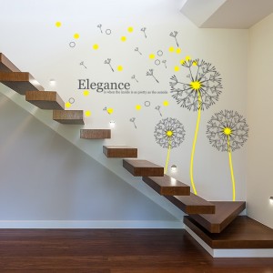 Dark grey and yellow dandelion with quote - Staircase Vinyl Wall Art