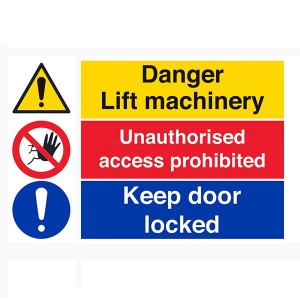 Danger Lift Machinery / Unauthorised Access Prohibited / Keep Door Locked - Landscape - Large