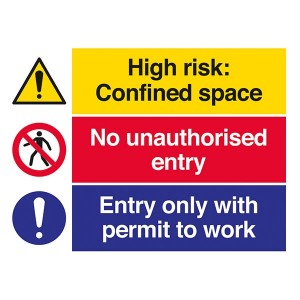 High Risk: Confined Space / No Unauthorised Entry / Only With Permit To Work - Landscape - Large