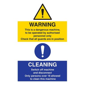 Warning Dangerous Machine / Cleaning Instructions - Portrait