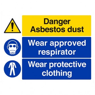 Danger Asbestos Dust / Wear Approved Respirator / Wear Protective Clothing - Landscape - Large