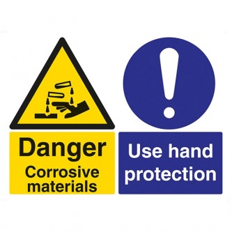 Danger Corrosive Materials / Use Hand Protection - Landscape - Large