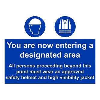 Designated Area - All Persons Must Wear Safety Helmets And Visibility Jackets - Landscape - Large