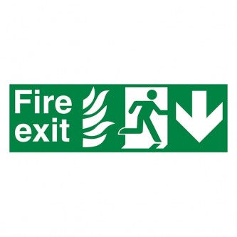 NHS Fire Exit Man Right Arrow Down - Landscape