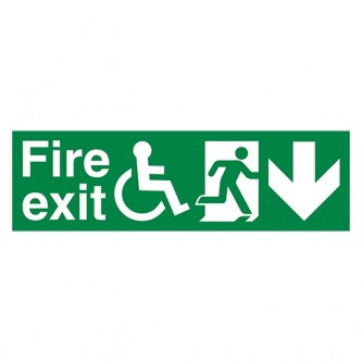 Fire Exit Wheel Chair Man Right Arrow Down - Landscape