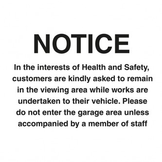 Notice - Customers Are Asked To Remain In The Viewing Area - Landscape - Large
