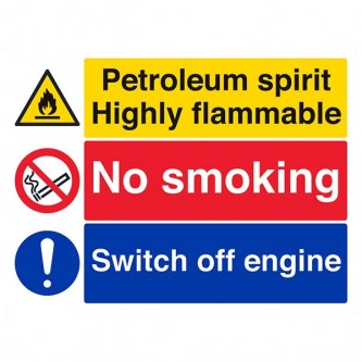 Petroleum Spirit Highly Flammable / No Smoking / Switch Off Engine - Landscape - Large