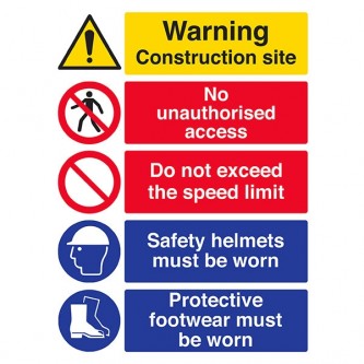 Site Safety - Construction Site / Do Not Exceed Speed Limit / Protective Footwear - Portrait
