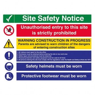 Site Safety - Unauthorised Entry / Warning Construction / Safety Helmets / Footwear - Landscape - Large